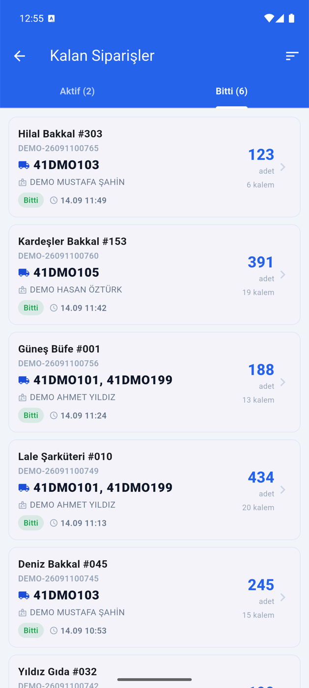 Depo uygulaması: toplayıcıya atanan siparişler listesi